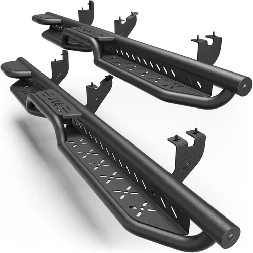 Vista 38 de Crew Cab - Estribos compatibles con Jeep Wrangler JK 2007-2018, solo 2 puertas, dos escalones, barras Nerf de acero resistente de carbono negro