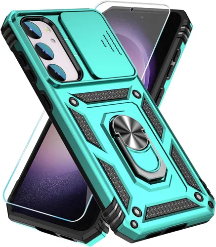 Vista 15 de SunStory Funda para Samsung Galaxy S21 con protector de pantalla HD, funda para cámara deslizante y soporte de anillo giratorio, grado militar