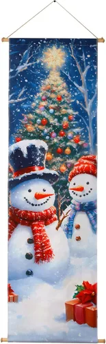 Vista 10 de SOFFEE DESIGN Lienzo de Navidad LED de 16 x 47 pulgadas, arte para pared, iglesia con muñeco de nieve, 5 luces integradas, escena navideña, efecto