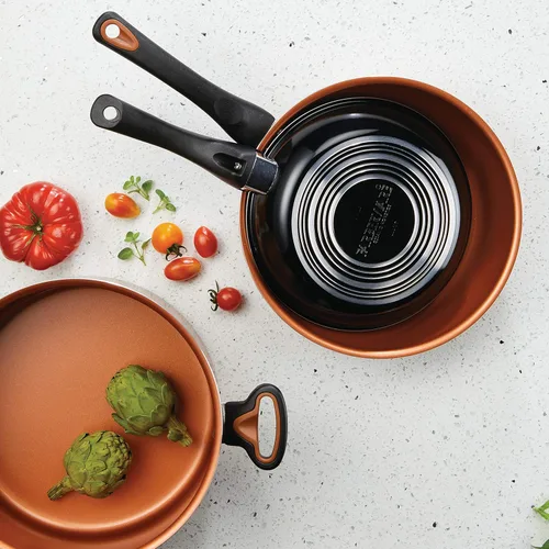 Vista 13 de Farberware Glide Ceramic Sartén Antiadherente / Sartén para Saltear / Sartén para Freír con Tapa y Mango Auxiliar - 4 Cuartos, Negro