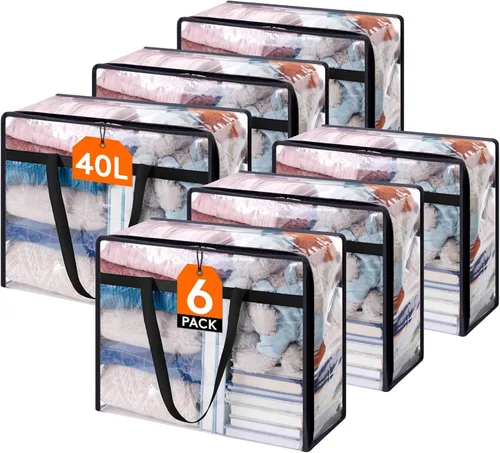 Vista 27 de Lifewit Paquete de 2 bolsas transparentes de almacenamiento de ropa, 75L almacenamiento grande de mantas de plástico, bolsas de mudanza plegables