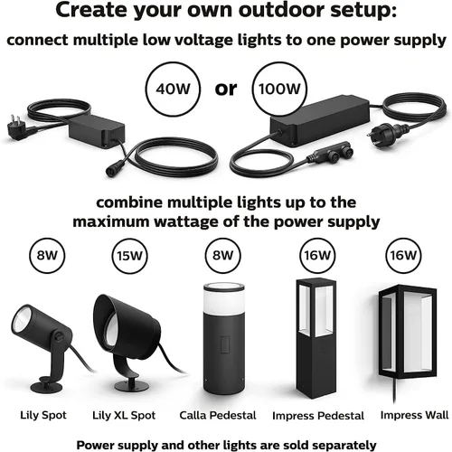 Vista 5 de Fuente de alimentación Philips Hue al aire libre de 40W, negra - Conecta múltiples luces de bajo voltaje Philips Hue al aire libre hasta un total