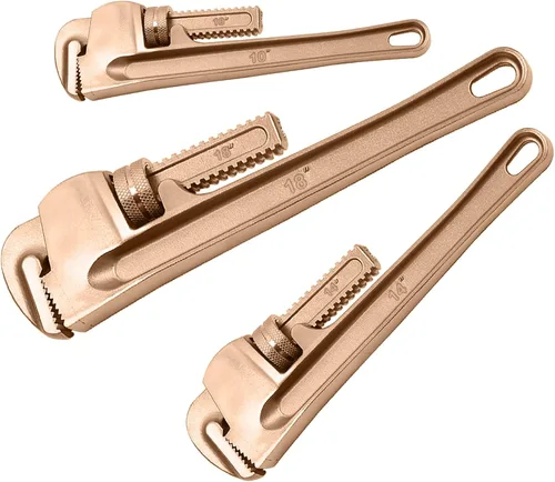 Vista 11 de WEDO Juego de llaves de tubo sin chispas, 10, 12, 14 pulgadas, 3 piezas, sin chispas, llave ajustable de seguridad sin chispas, cobre berilio,