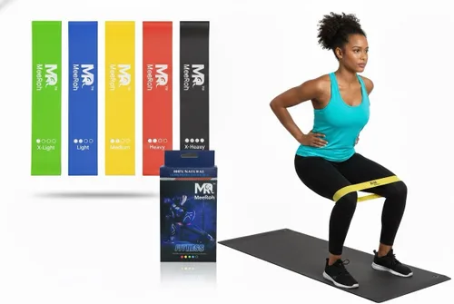 Vista 6 de MeeRoh Juego de mini bandas de resistencia (5 niveles) – Bandas de ejercicio TPE antideslizantes sin látex – Bandas de glúteos resistentes