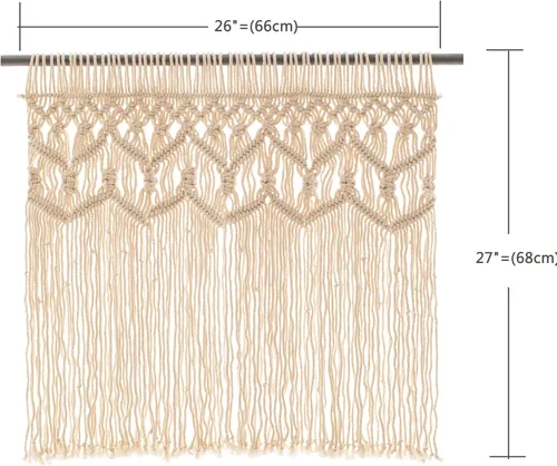 Vista 5 de Cenefa de algodón texturizado de macramé bohemio – Cortinas de ventana de cocina y decoración de pared – Cenefa de macramé – Cortinas para ventana