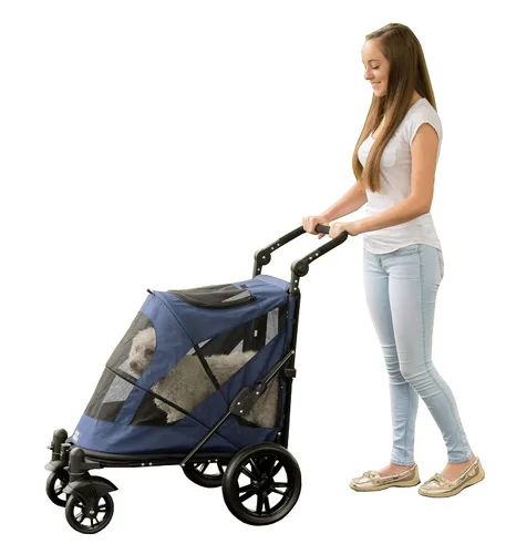 Vista 4 de Pet Gear NO-Zip Pet Stroller with Dual Entry, Push Button Zipperless Entry for Single or Multiple Dogs/Cats, Pet Can Easily Walk in/Out, Gel-Filled