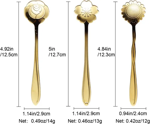 Vista 2 de IRONX - Cucharas de flores, 12 unidades, de acero inoxidable 18/0, incluye mini cucharadita de postre de girasol rosa Sakura (flor 12)