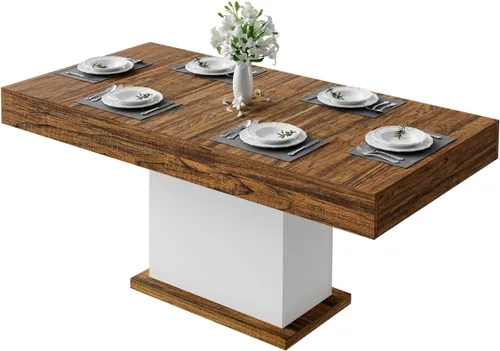 Vista 6 de Mesa de comedor de 55 pulgadas para 4 a 6 personas, mesa de comedor de madera de granja con cajones y almacenamiento abierto para cocina, comedor