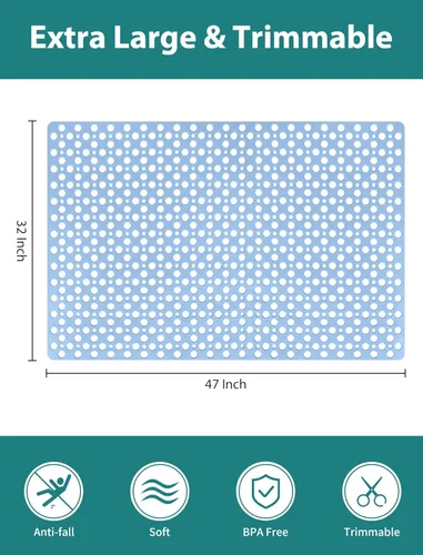 Vista 2 de Yonala - Tapete de ducha extra grande de 47 x 32 pulgadas, antideslizante, para ducha interior, tapete de ducha de TPE suave con ventosas y agujeros