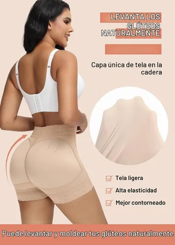 Vista 3 de SHAPSHE Pantalones cortos moldeadores para mujer, cintura alta, control de Beige
