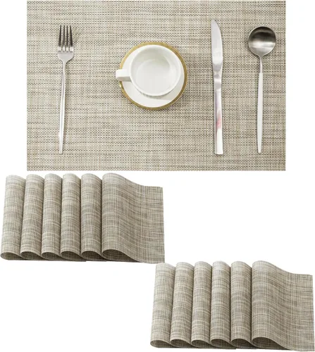 Vista 129 de Leetaltree - Juego de 4 manteles individuales beige, antideslizantes, resistentes al calor, para mesa de comedor, lavables, duraderos, de PVC
