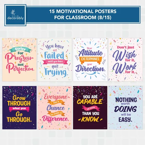 Vista 5 de Decorably 15 pósteres inspiradores de confeti para aula, 11 x 14 pulgadas, decoración de laminado mate, para escuela, pasillos, tablones
