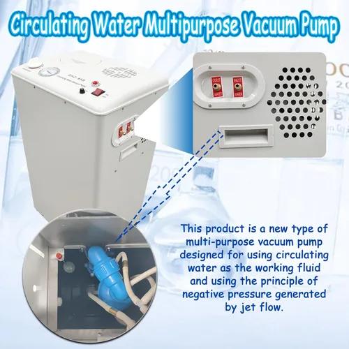 Vista 4 de Bomba de vacío de agua de circulación vertical, tanque de acero inoxidable de gran capacidad de 55 L, 5 cabezales de succión con juntas de cobre