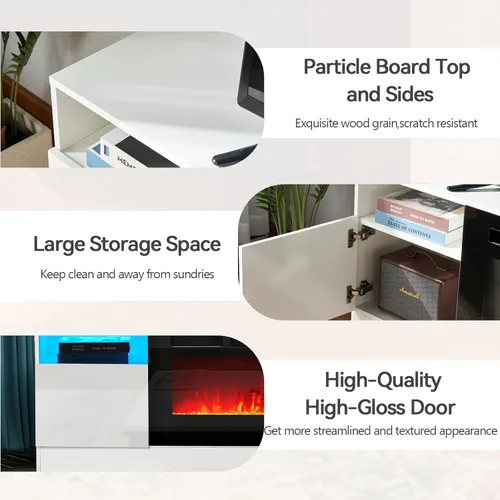 Vista 7 de oneinmil Soporte de TV para chimenea con chimenea eléctrica de 36", centro de entretenimiento con luz LED, gabinete de almacenamiento moderno