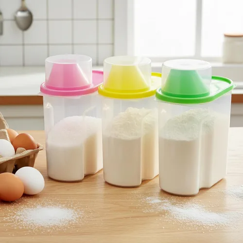 Vista 7 de Basicwise Juego de 3 recipientes pequeños herméticos de almacenamiento de alimentos de 1.9 litros con boquilla de vertido y tapa de taza medidora