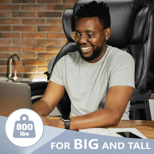 Vista 4 de Silla de oficina grande y alta de 800 libras, silla ejecutiva con reposacabezas ajustable, asiento extra ancho, piel sintética resistente