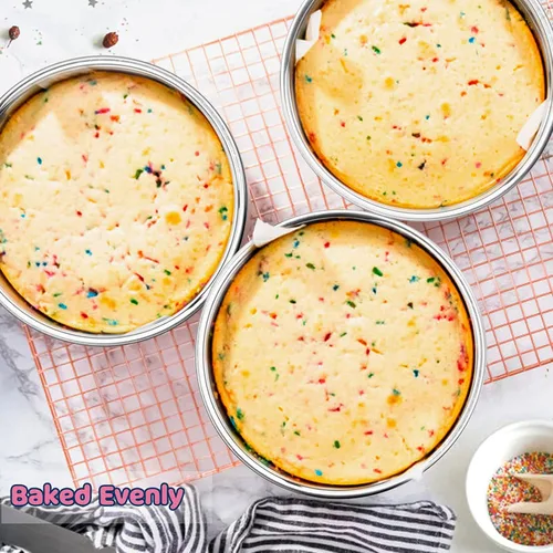Vista 6 de E-far Juego de 3 moldes para pasteles de 8 pulgadas, de acero inoxidable, de capa redonda, no tóxico y saludable, acabado espejo y apto