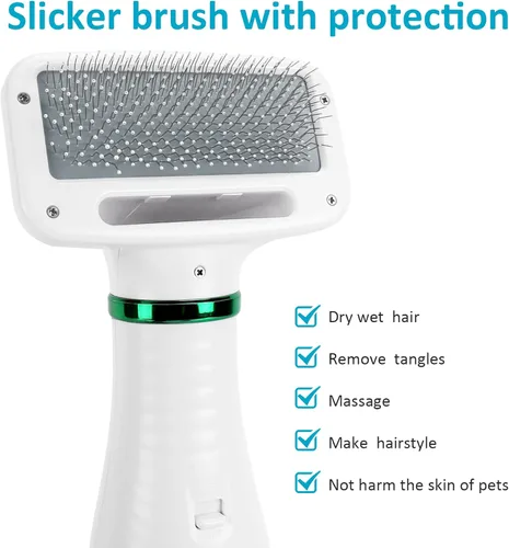 Vista 5 de Secador de pelo para perros, secador de pelo 2 en 1 para mascotas con cepillo deslizante, secador de pelo para perros con 2 ajustes de calor