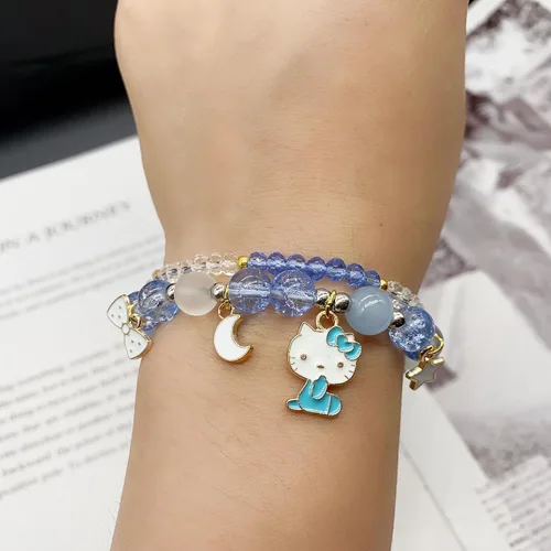 Vista 2 de Pulsera Kawaii de perlas de cristal, pulsera elástica de cuentas de cristal de anime, linda caricatura Kawaii elástica con cuentas para niñas
