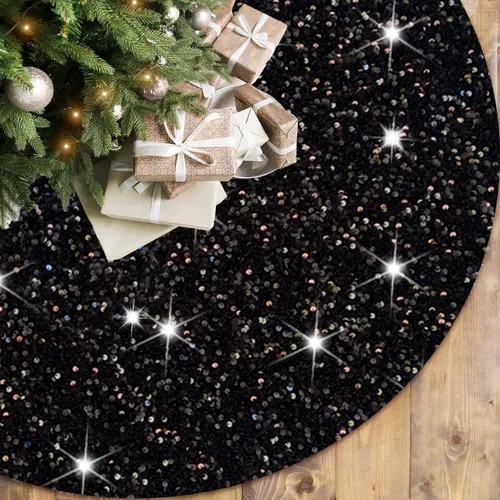 FOTSHARER Falda negra para árbol de Navidad de 21 pulgadas, faldas de terciopelo para árbol de Navidad de mesa, falda de árbol de Navidad con