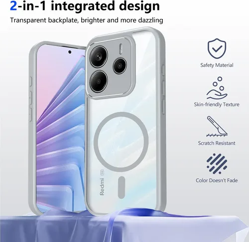 Vista 214 de Funda magnética transparente compatible con Xiaomi 17T, color negro 2 en 1 PC + TPU cubierta de teléfono a prueba de golpes, carcasa protectora