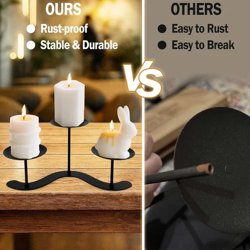 Vista 6 de Candelabro de hierro negro: decoración de centro de mesa de candelabro de metal, soporte de vela de 3 brazos para velas de pilar