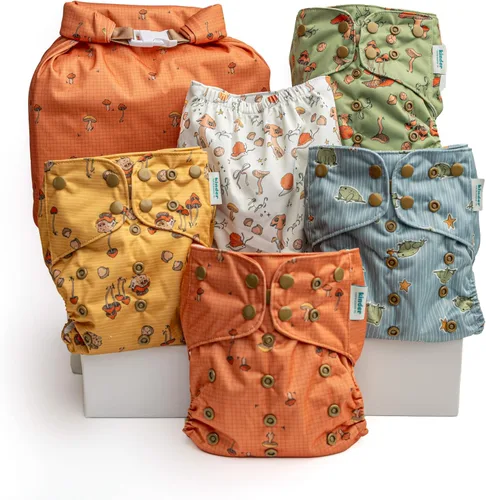 Vista 9 de Big Adventure Kinder - Juego de 5 pañales de tela reutilizables para bebé, estilo de bolsillo, jersey atlético que absorbe la humedad, insertos