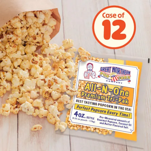 Vista 3 de 1 caja (12) de paquetes de pochoclo de 6 onzas Great Northern Popcorn, porción para película