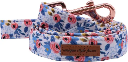 Vista 4 de Unique style paws Correa de perro con cuadrícula rosa y verde a juego para perros y gatos pequeños, medianos y grandes, talla XS