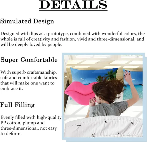 Vista 3 de zhidiloveyou Almohada de labios de peluche rosa almohada de cara sonriente cojín decorativo suave, 23.6 pulgadas