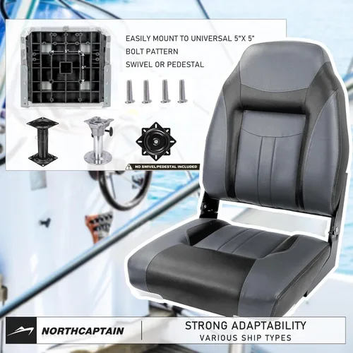 Vista 4 de NORTHCAPTAIN S1 Deluxe - Un par de asientos de barco de pesca plegables con respaldo alto/respaldo bajo, tornillos de acero inoxidable incluidos
