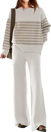 ETCYY NUEVO Conjunto de ropa de descanso elegante para mujer, conjunto de sudadera de punto de 2 piezas con suéter y pantalones deportivos de pierna