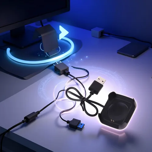 Vista 6 de Cable de carga negro para reloj inteligente HW22, cargador de reloj inteligente, magnético, soporte de muelle, cables adaptadores de cable USB