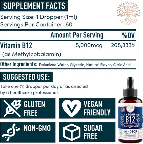 Vista 5 de Vitamina B12 vegana Líquido Vitaminas B12 de fuerza máxima 5000 mcg Suplemento de metilcobalamina Vitamina B12 líquida gotas sublinguales