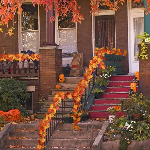 Vista 4 de RECUTMS 2 guirnaldas de otoño con hojas de otoño, decoración de otoño para el hogar, guirnalda artificial de follaje de otoño, decoración de Acción