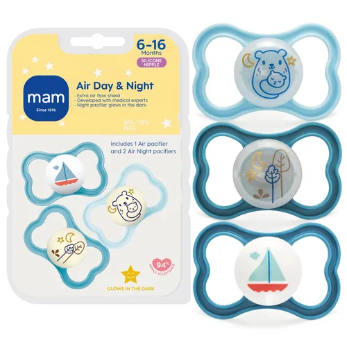 Vista 13 de MAM Air Night & Day - Chupete para bebé, para piel sensible, brilla en la oscuridad, de 6 a 16 meses, bebé niño, 4