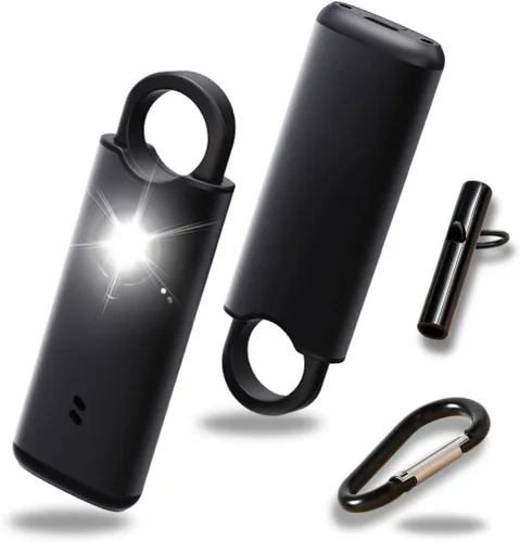 VOLTEK Alarma personal de metal para mujer (negro) – Llavero de alarma de seguridad de autodefensa de 140 dB, alarma de emergencia recargable USB-C