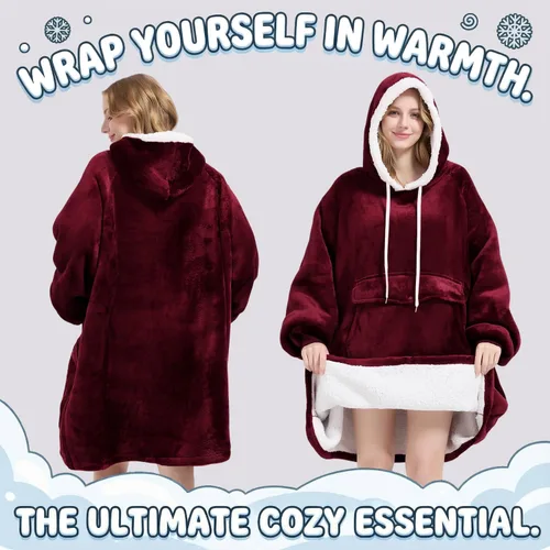 Vista 5 de Qeils Manta con Capucha Portátil para Mujeres, Cómoda Sudadera Sherpa como Regalo de Cumpleaños y Navidad, Chaqueta de Gran Tamaño con Capucha