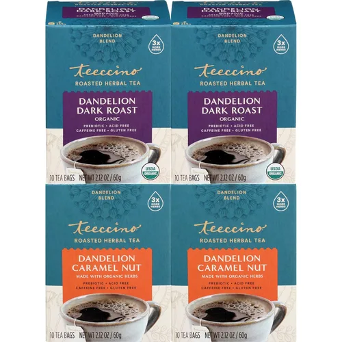 Vista 30 de Teeccino Té Chai rojo de diente de león, 25 bolsas de té, sin cafeína, té de hierbas tostadas con prebióticos, 3 veces más hierbas que las bolsas
