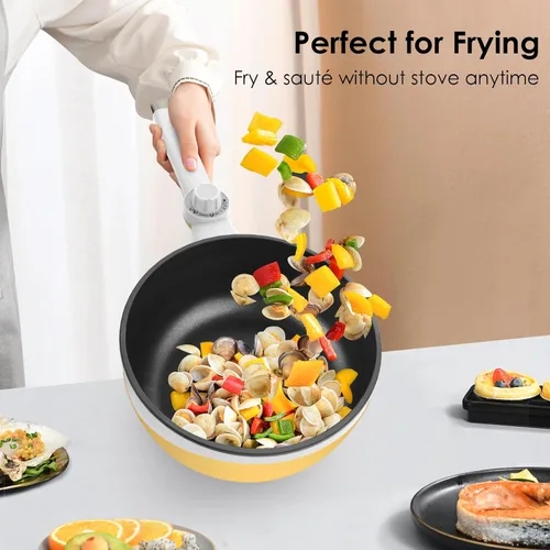 Vista 2 de Audecook Olla Caliente Eléctrica, Mini Sartén Eléctrica Portátil Antiadherente de 1.7L con Ajuste de Potencia, Cocedor de Ramen Multicocina de Viaje