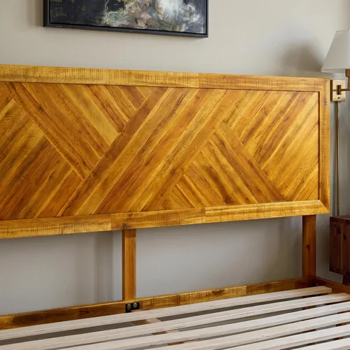 Vista 8 de Acacia Sierra Solid Wood Bed Frame with High Headboard, 800 lbs Capacity Farmhouse Signature Bedroom Furniture Wood Bed Compatible with All Mattress
