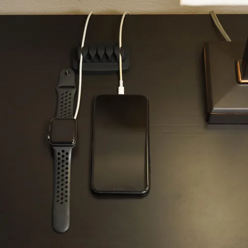 Vista 3 de Organizador de cables de escritorio, con peso, silicona ecológica, sin mal olor, incluye 4 bridas reutilizables (negro)