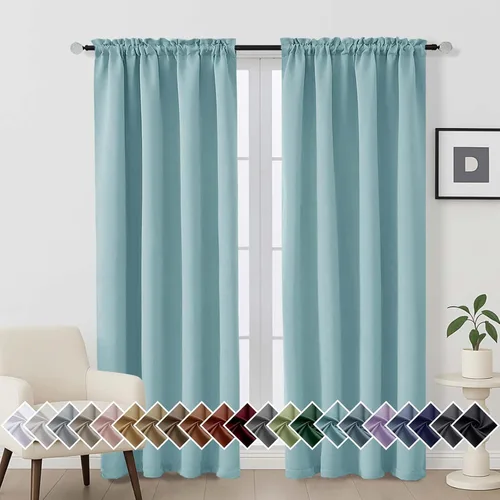 Vista 363 de OVZME Cortinas opacas negras para dormitorio de 54 pulgadas de largo, 2 paneles de cortinas modernas con aislamiento térmico sólido para sala