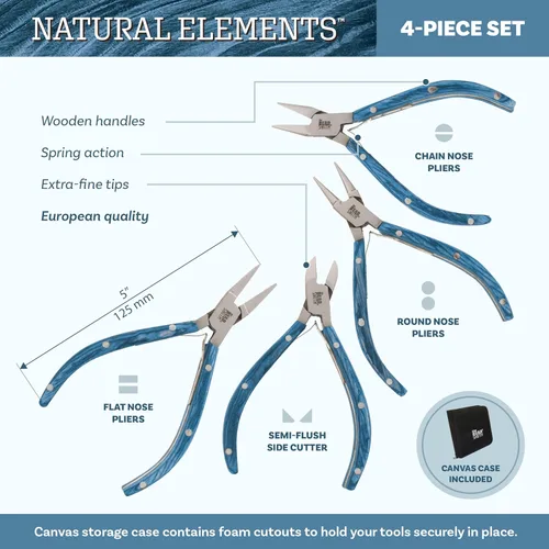 Vista 3 de The Beadsmith Juego de alicates de madera - Elementos naturales - Kit de 4 piezas: nariz de cadena, nariz redonda, nariz plana, cortador lateral