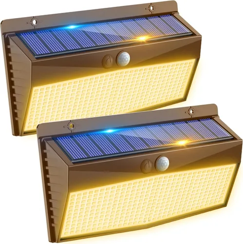 Vista 23 de 368 luces LED solares para exteriores con sensor de movimiento, valla solar con 3 modos de iluminación, seguridad alimentada, impermeable