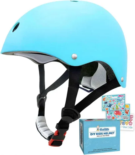 Vista 9 de Simply Kids Casco de bicicleta con calcomanías de bricolaje, certificado CPSC y CE, casco para niños pequeños para patineta, patinaje sobre ruedas