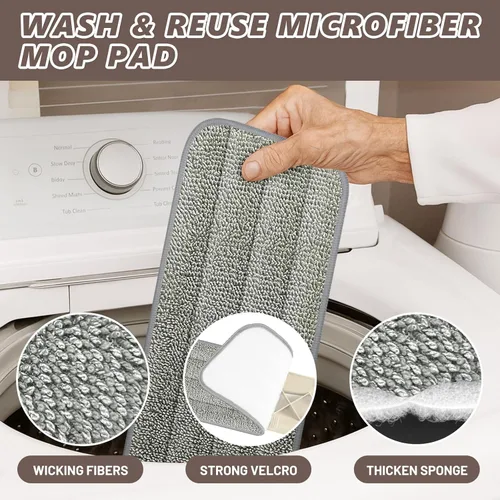 Vista 3 de HOMTOYOU Wet Mop for Floor Cleaning: Microfiber Spray Mop with 4 Washable Pads for Cleaning Home Kitchen Multi-Surface Floors - 1Pcs 400+ML