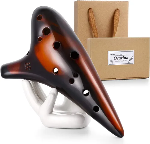 MIFOGE Ocarina de 12 agujeros en Do Alto con envoltorio de regalo, soporte de exhibición, cordón para el cuello, funda protectora, libro de