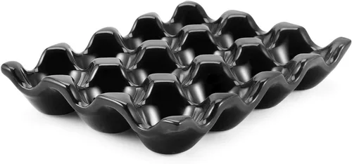Flexzion Bandeja de Cerámica para 12 Huevos - Portahuevos de Porcelana para Docena Completa Contenedor Organizador de Almacenamiento Soporte