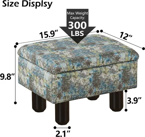 Vista 17 de Cpintltr Taburete de lino pequeño otomano rectangular para pies tapizado con patas de madera maciza, taburetes decorativos modernos, color gris